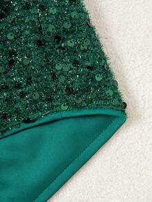 青少年女孩休闲亮片短裤（AZ221） - 綠色 - 查看 3