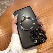 1pc Minimalist Plating Clear Wireless Charge Phone Case Compatible With Apple 17, 17 Air, 17 Pro, 17 Pro Max, 16, 15, 14, 13, 12, 11 Pro Max Plus, X, XS, XR, 7, 8 Electroplated Camera Film TPU Cover, Shipped With A Round Magnetic Ring (For Other Models) Or An Open Magnetic Ring (Compatible With Apple 17 Pro, 17 Pro Max).