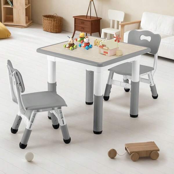 SUN YEE Kids Table Chairs Set Height Adjustable Graffiti Desktop 60x60cm Grey