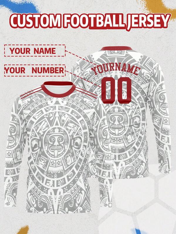 Customized Soccer Jersey, DIY Numeric Name, Customizable Number & Letter, Team Name, Long Sleeve Soccer Shirt For Men & Teenagers & Mexican Style Goalkeeper Long Sleeve Jersey & Breathable Comfortable Fabric & Customized Special Edition Jersey & Suitable For Soccer Match, Fitness Training, Running Outdoor And Men's Gift