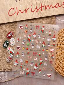 4 Adesivos de Arte de Unhas de Alívio de Desenho Animado de Natal - Flocos de Neve de Inverno, Papai Noel, Boneco de Neve, Árvore de Natal, Laço, Elementos Decorativos de Sino, Adequado para Uso Diário, Casamento e Feriados de Mulheres, Adesivos de Unhas Descartáveis e Autoadesivos, Estilo de Tema Fofo e de Luxo Leve, Fácil de Colar Adesivos de Unhas Vermelhos - Multicolorido - Visão 3