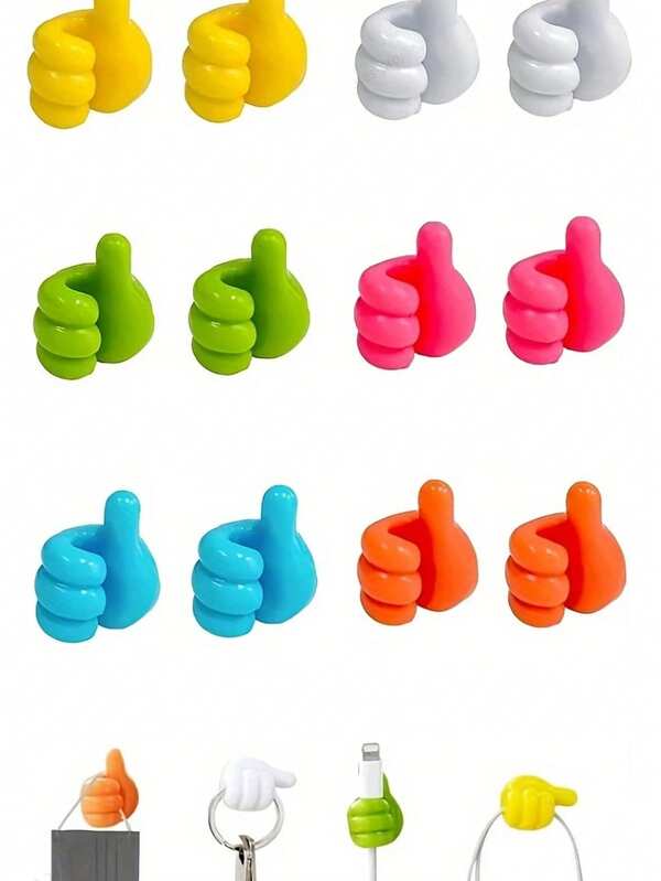 Multi Functional Thumb Hook - Strong Adhesive Wire Holder, Suitable For Wires, Towels, Keys, Brushes, Pencils - Traceless And Non Perforated Sticker Hook Desktop Storage And Organization, Cartoon Creative Data Cable Storage And Organization, Suitable For Home And Office Wire Organizer, Home And Office Supplies Office Desk Storage And Organization,Random Color