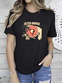 180g pure Cotton Alter Bridge the last hero For Fans All Size T Shirt 1RT654 Print Round Neck Short Sleeve Stretched Slightly Summer female fashion women Comfortable Soft graphic Casual designer clothes Versatile Stylish Top For Everyday Wear Unisex - Negro - Ver 1