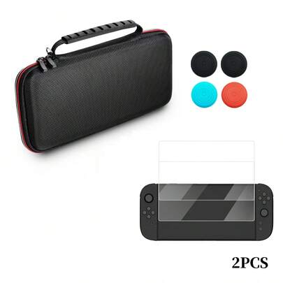 1 Set For Nintendo Switch 2: 1pc Shockproof Carrying Case + 4pcs Joystick Caps + 2pcs Tempered Glass Screen Protectors, Waterproof, Scratch-Resistant, Shockproof, Dustproof, Comprehensive Protection For Game Console, Enhanced Gaming Experience