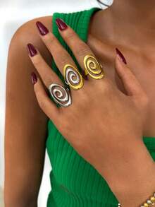 3pcs/1pc Vintage Geometric Spiral Stainless Steel Open Ring, Summer Women's Jewelry, Beach Accessories, Suitable For Daily Wear