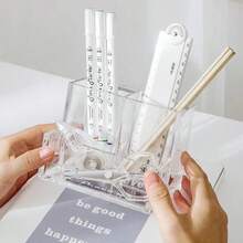 1个透明桌面笔筒，化妆刷收纳架，梳妆台化妆品、口红收纳架，适合返校季办公桌配件，办公用品 - 彩色 - 查看 12