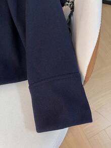 GMFP Women's Casual Elegant Fashion Solid Color Stand Collar Button Short Loose Overcoat, Navy Blue Wool, Suitable For New Year/Valentine's Day - Navy Blue - View 8