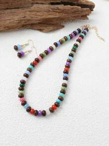 Set Of Necklace, Beaded Jewelry And Watch/Women's Fashion Jewelry/Women's Necklace/Women's Beaded Necklace Handmade Sandalwood Bead Necklace Earrings Friendship Energy Jewelry For Daily Wear Jewelry Gift