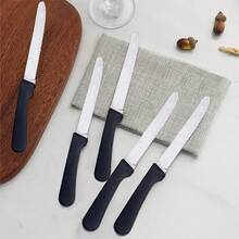 6pcs Kitchen Knife Set - Steak Knife, Tomato Knife, Dessert Knife, Snack Knife, Bread Knife, Sharp Serrated Edge, Suitable For Dining & Snacks, Dishwasher