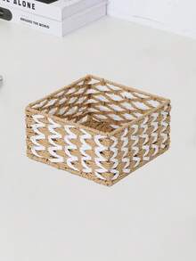1pc Handwoven Storage Basket, Multipurpose Desktop Organizer Box, Living Room Storage Bin, Can Store Snacks, Toys, Keys And Small Items, Bohemian Geometric Woven Basket, Wooden Rattan Planter Stand, Mixed Natural Rope Decor, Creates Coastal Ambiance. - square - View 15