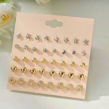 20 de perechi de cercei simpli și la modă pentru femei, cu perle artificiale în formă de inimă, cărămizi de zirconiu în formă de floare, care înfrumusețează temperamentul, accesorii pentru urechi cu design versatil și de nișă, potrivite pentru cadouri zilnice de sărbători (cadouri de înaltă calitate pentru mame, prietene și iubite) - Multicolor - Vizualizare 10