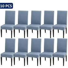 1 cái/4 cái/6 cái/8 cái/10 cái Vỏ bọc ghế lụa sữa màu trơn, Vỏ bọc ghế ăn bằng polyester co giãn - Màu xanh bụi bặm - Xem 13