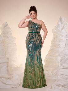Đầm dạ hội lấp lánh, hàng mới về, đính sequin, lệch vai, dành cho người trưởng thành, cỡ lớn, có thắt lưng, viền bèo nhún, ôm sát, dáng đuôi cá, phù hợp cho dạ hội, đám cưới, tiệc tùng, khách dự đám cưới, đầm dạ tiệc. - màu xanh lá - Xem 4