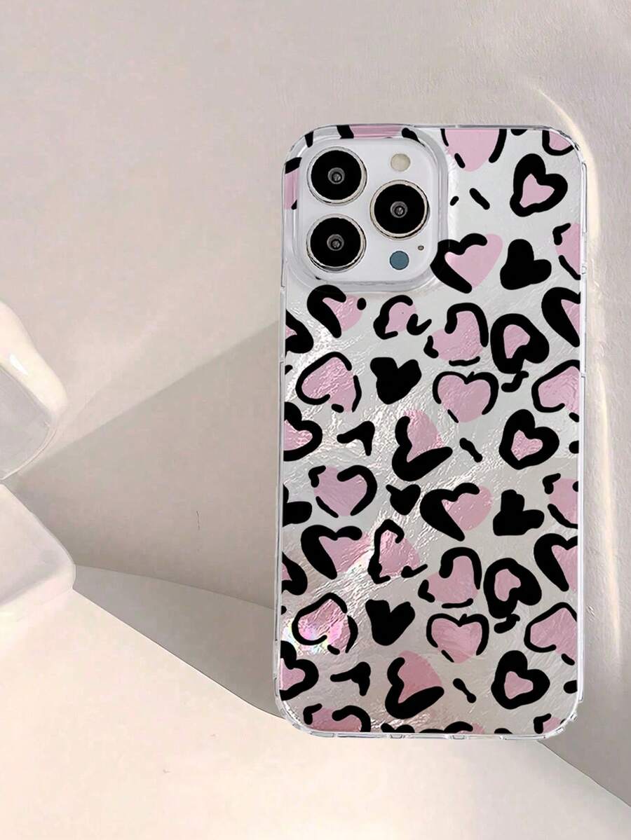 Custodia creativa per telefono con stampa leopardata a cuore, finitura screpolata minimalista, compatibile con serie Apple 17, 11/12/12 Pro, 13/14/15, 13 Pro/14 Pro/15 Pro, anti-caduta 12 Pro Max/13 Pro Max/14 Pro Max/15 Pro Max, custodia morbida 16/16 Pro/16 Pro Max, cover protettiva per telefono
