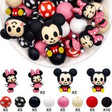 34/49pcs 3D Mickey, Stitch, Silicone Beads, Vibrant Colors, Flexible, Suitable For Crafts, Keychains, Pen Accessories, Christmas, Halloween, Autumn Home Decor