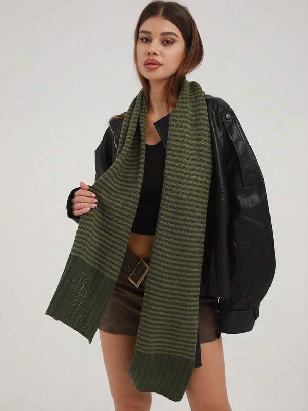 1pc Fashionable Casual Autumn/Winter Women Knitted Striped Scarf, Unisex