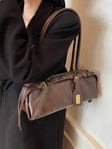 1 件时尚 PU 皮革通勤包，简约纯色复古风格休闲单肩腋下包，适合女士，秋冬