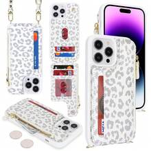 For IPhone 13 Pro Max Wallet Case With Card Holder For Women,For IPhone 12 Pro Max Case With Strap,Crossbody And Wristlet Zipper Pocket Phone Cover-Leopard White{"Color_name":"L5-LeopardWhite"} - 多色3 - 查看 4
