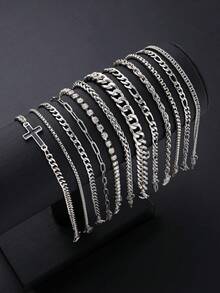 Set de 5 piezas de pulseras de cadena retorcida de acero inoxidable minimalistas para hombres, uso casual, regalo, uso diario - Estilo 1 - Ver 12