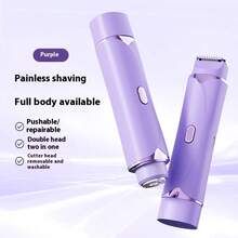2 In 1 Women's Bikini Trimmer,USB Rechargeable Electric Shaver,Portable Dual Head,Gentle And Painless Trimming Of Sensitive Pubic Hair,Face,Underarms And Legs,Painless Hair Removal,Bikini Trimmer - 紫羅蘭色 - 查看 1