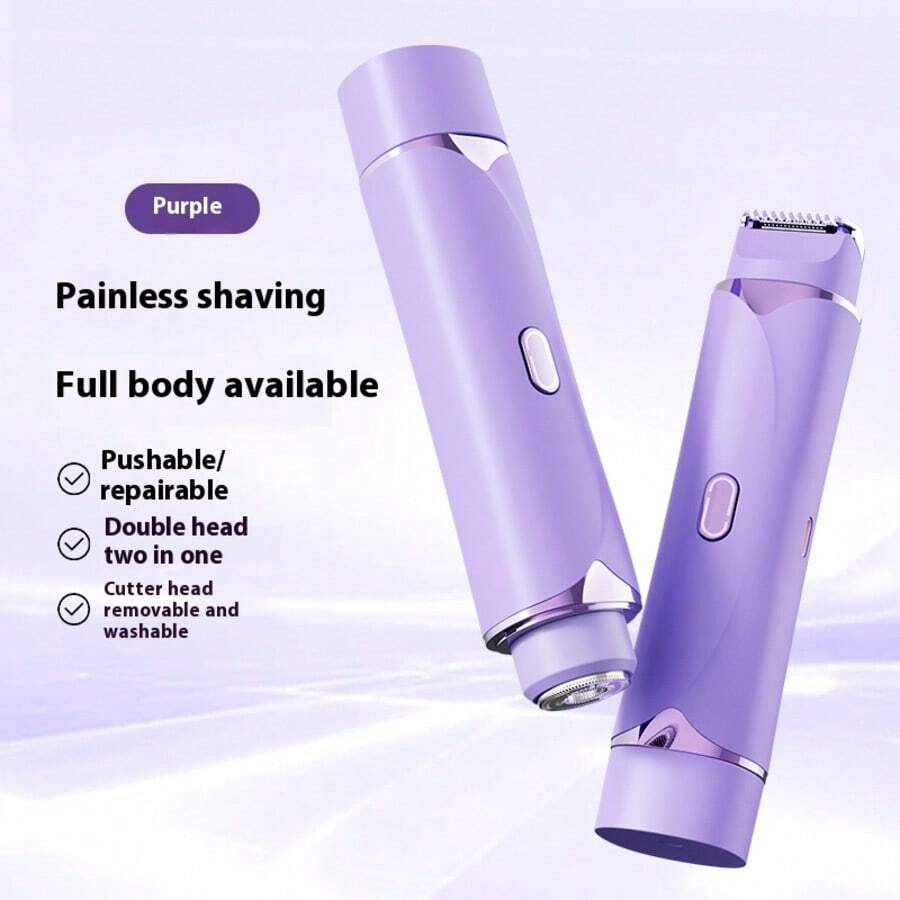 2 In 1 Women's Bikini Trimmer,USB Rechargeable Electric Shaver,Portable Dual Head,Gentle And Painless Trimming Of Sensitive Pubic Hair,Face,Underarms And Legs,Painless Hair Removal,Bikini Trimmer - 紫羅蘭色 - 查看 1