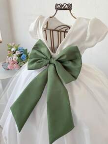 Children's Party Dress OFF With Olive Green Luxury Belt Flower Girl, Graduation, Birthday Midi - 橄欖綠 - 查看 7
