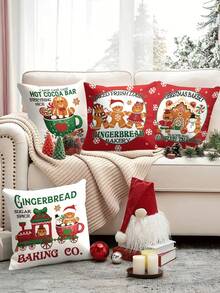 4pcs/1pc Christmas Gingerbread Pillow Covers - Holiday Baking And Candy Design, Festive Cushion Covers, 18x18 Inch For Living Room, Room Decoration, Sofa And Bedroom (Filling Not Included) Great For Christmas Decorations, Christmas Party, Home Decor - Multicolor - View 3