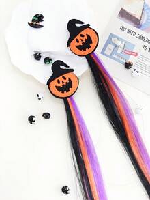 Pinza para el cabello con diseño de calabaza de dibujos animados, estilo clásico y creativo con forma de calabaza en colores naranja, negro y morado, accesorio esencial para el cabello en Halloween