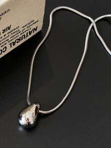 1Pc Fashionable And Simple Silvery Water Drop Stainless Steel Necklace For Women, New Style Casual And Versatile Long Sweater Chain Accessories,Suitable For Daily Or Office Wear,The Best Choice For Anniversary/Birthday/Christmas/Valentine'S Day Gifts