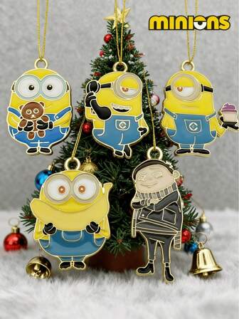  5pcs Minions Keychain Pendant, DIY Hair Clip, Brooch, Earrings, Phone Case Accessories
