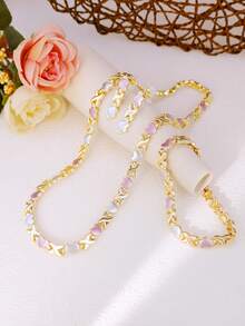 Bộ trang sức mạ vàng ba màu dành cho nữ Bộ trang sức trái tim XOXO Phụ kiện váy cưới Bộ vòng cổ hoa tai pha lê vàng - Bộ 4 món - Xem 10