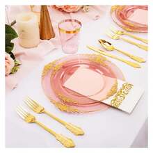 Burgundy Plastic Plates Disposable - 175pc Party Dinnerware Set For 25 Guests - As Picture/W - View 7