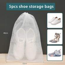 5pcs Non-Woven Fabric Shoe Storage Bags, Thickened Reusable Dust-Proof Shoe Drying Bags - White - View 5