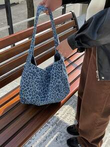 Borsa in tela stile retrò coreano con stampa leopardata, borsa a spalla/sottobraccia versatile e di , borsa a tracolla capiente per pendolari