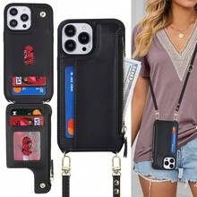 For IPhone 13 Pro Max Wallet Case With Card Holder For Women,For IPhone 12 Pro Max Case With Strap,Crossbody And Wristlet Zipper Pocket Phone Cover-Black{"Color_name":"L5-Black"} - 多色24 - 查看 10