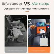 6-In-1 Multifunctional Car Storage Box For Ultimate Organization: Versatile Seat Backrest Organizer, Convenient Cup Holder, Innovative Car Storage Suspension Box, Perfect For Storing Essentials, Includes Phone Holder, Tissue Box Storage, And Cup Holder Hook For A Clutter-Free Driving Experience, Ideal For Road Trips, Daily Commutes, And Family Outings
