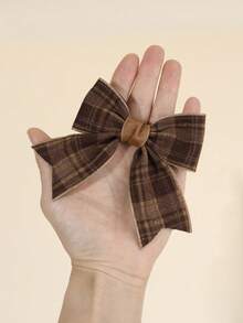 2 piezas Lazos de cabello a cuadros marrones para niñas Clips de cocodrilo Khaiki con lazo elegante forrado completamente con cola Accesorios de cabello diarios para niños y bebés en otoño e invierno