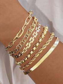 (Sin caja) Conjunto de joyas para mujer de 83/10/6 piezas que incluye: Collar con colgante en forma de corazón sencillo y de moda, Conjunto de aretes con perlas falsas y rhinestones, Conjunto de anillos apilables geométricos, Conjunto de pulseras de cadena metálica geométrica. Regalo de joyería para mujer para fiestas, bodas y ocasiones especiales. - Amarillo Oro - Ver 9