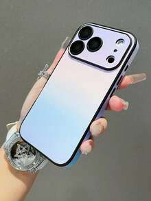 1pc New Fashion High-End Tie Dye Gradient Korean Style Four-Edge PU Leather Protective Phone Case With Mirror, Shockproof Full Coverage Suitable For Apple 11/12/13/14/15/16/17 Pro Max - Purple Blue - View 2