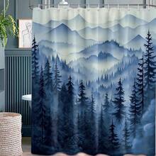 Mountain Shower Curtain Forest Nature Shower Curtains For Bathroom, Rustic Woodland Pine Tree Landscape Bathtub Curtain Men Bath Decor, Waterproof Fabric With Hooks (Blue,70''W X 96''L){"Color_name":"Blue","Size_name":"70\"Wx96\"L(Packof1)"} - 多色8 - 查看 1