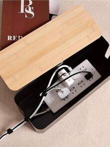 1pc Plastic Cable Organizer Box With Wooden Lid, Cable Management Box For Hiding Wires, Power Cord Storage Box, High Quality, Easy To Use, Durable And Sturdy, Home Kitchen Utensils, Home Decor, Gift For Men, Suitable For Bedroom, Bathroom, Office, Kitchen, Living Room, Office, Engineering Office - Multicolor - View 3