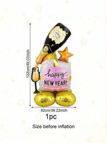 1pc 3D Base Champagne Black Foil Balloon, Suitable For 2026 New Year Party Decoration, New Year Family Gathering Atmosphere Photography Props, Happy New Year 2026, Theme Party Decoration, New Year Party Supplies, Christmas & New Year Theme, New Year's Eve Party, Bar Decoration - Multicolor - View 8