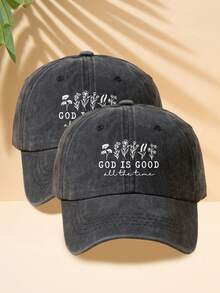 1 件女式花朵与“上帝是好的”印花可调节尺寸户外休闲时尚防晒复古街头装水洗帽檐棒球帽，适合日常搭配 - 均碼 - 查看 30