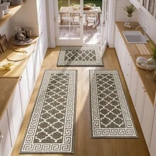 Pauwer Kitchen Mats For Floor 3 Piece Set Boho Non Slip Kitchen Rugs Washable Farmhouse Kitchen Floor Mats Thick Long Kitchen Throw Area Rug Carpet Runner For Hallway Entryway Laundry Bathroom - 咖啡 - 查看 7