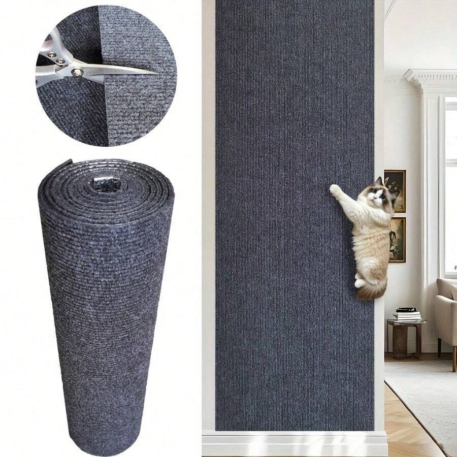 Self‑Adhesive Cat Scratch Pad – Multi‑Function Durable Cat Scratching Board, Interactive Pet Cat Climbing Pad, Wear‑Resistant Polyester DIY Home Decoration, Christmas Gift, Anti‑Scratch Wall And Furniture Sticker, Cat Scratch Protection Pad For Home Use - 深灰色 - 查看 1