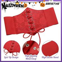 Wide Corset Belt For Women Lace-Up Renaissance Corset Hight Waist Elastic Belt For Halloween Costume Parties - 蕾絲紅 - 查看 3