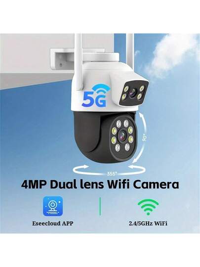 2.4/5Ghz Dual Lens Outdoor Camara Vigilancia, Security Camera ,Cctv Wifi Connect To Cellphone,355° PTZ, Motion Detection Two Way Audio,USB Powered ,Support Cloud Storage SD Card (Requires Purchase) view 2