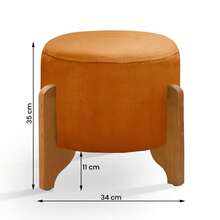 Puff Caleb em Veludo com Pés em Madeira Maciça Sala