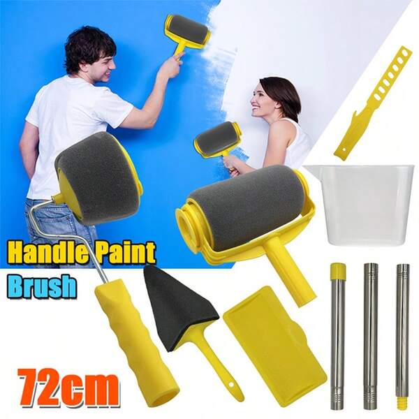 طقم دهان ب- 6 قطع مع مقبض قابل للتمديد، أدوات طلاء بلاستيكية DIY للمنزل والمكتب، يشمل فرشاة زوايا وإكسسوارات ديكور الحائط