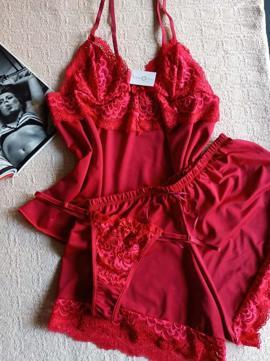 3-PIECE GARTER PAJAMAS - 紅色 - 查看 1